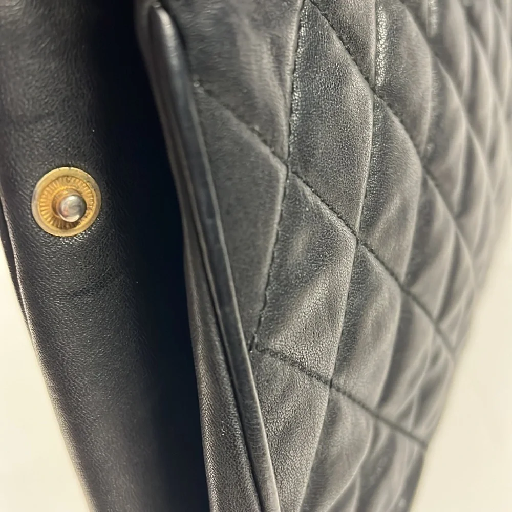 Linea Gani Vintage Quilted Leather Ziptop Clutch Bag
